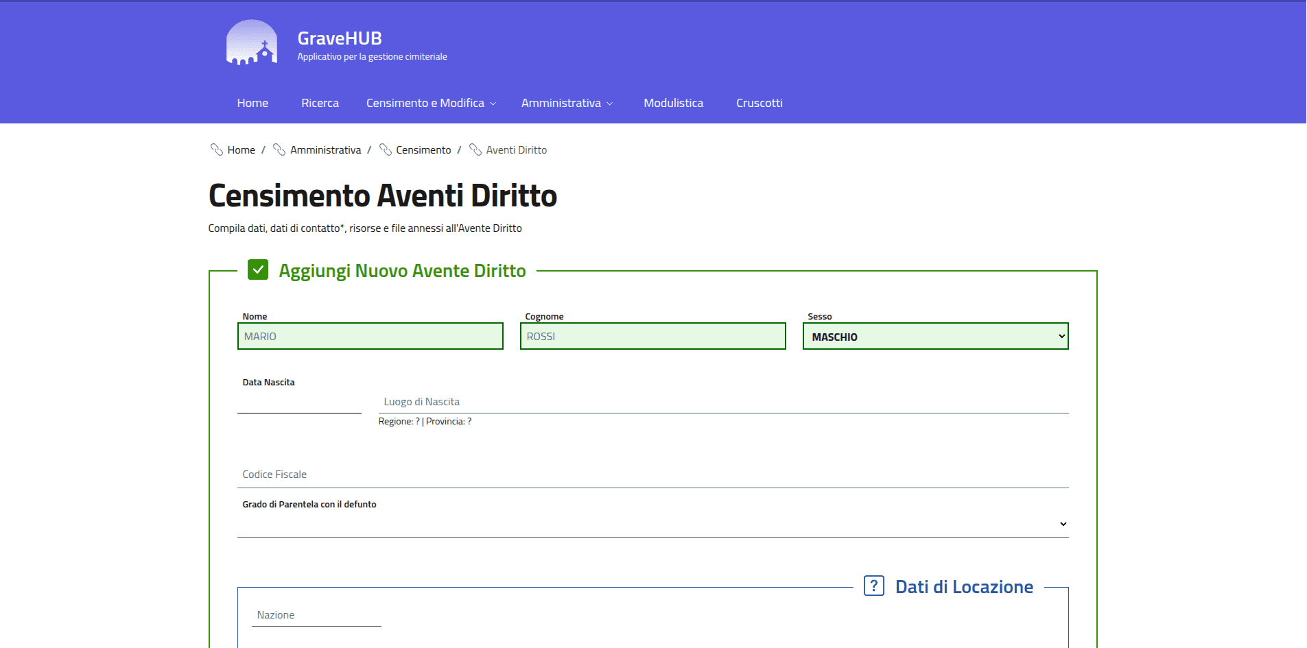 Censimento dell'Avente Diritto