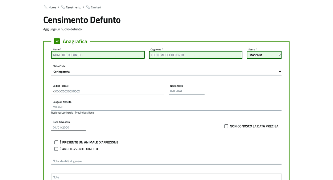Dati del Defunto