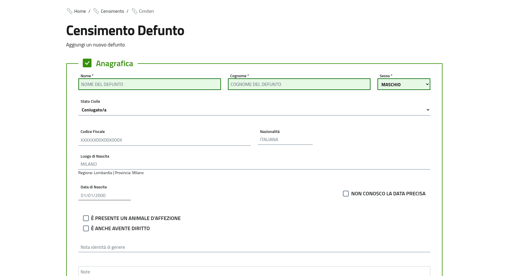 Censimento del Defunto